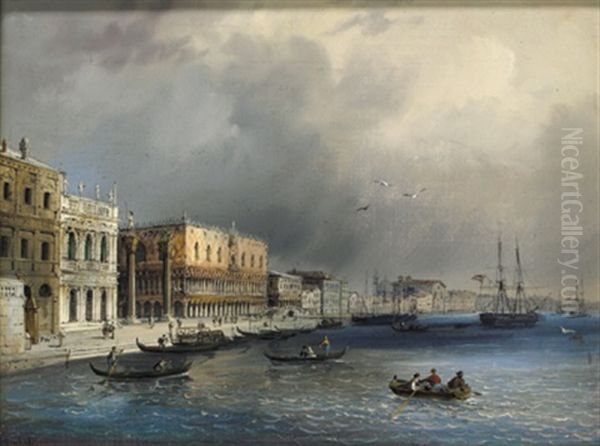 Blick Auf Das Markusbecken, Libreria Und Riva Degli Schiavoni Oil Painting by Carlo Grubas