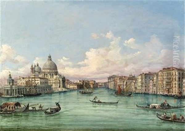 The Entrance To The Canal Grande With Santa Maria Della Salute And The Punta Della Dogana Oil Painting by Giovanni Grubas