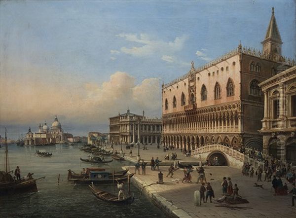 Scorcio Di Venezia Con Palazzo Ducale E La Punta Della Dogana Oil Painting by Giovanni Grubas