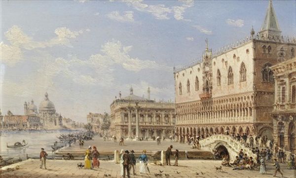 Doge's Palace With The Ponte Della Paglia Oil Painting by Giovanni Grubas