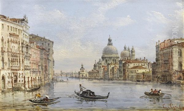 Grand Canal With A View Of Santa Maria Della Salute Oil Painting by Giovanni Grubas