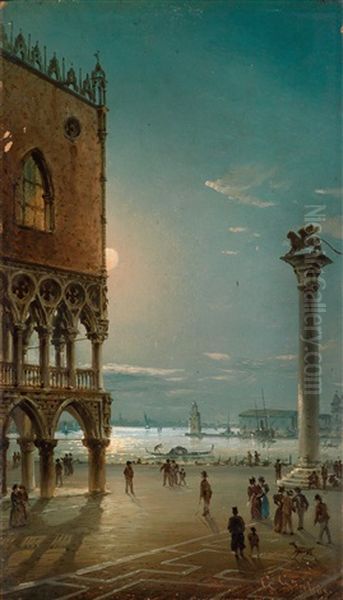 Mondnacht Uber Der Piazetta San Marco, Venedig Oil Painting by Giovanni Grubas