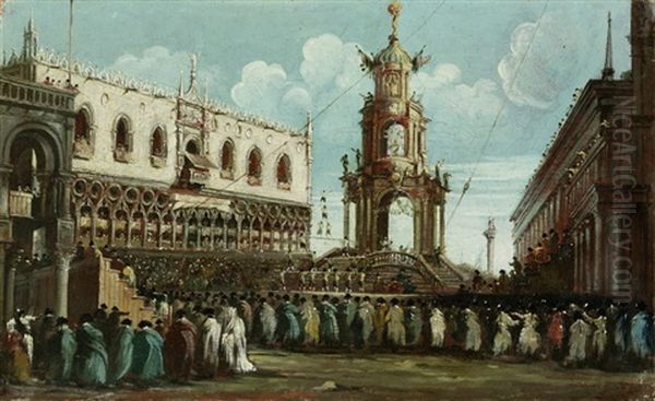 La Festa Del Giovedi Grasso In Piazzetta Oil Painting by Giovanni Grubas