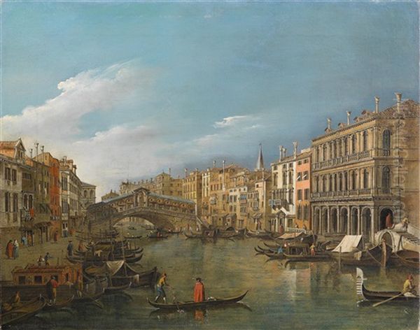 Der Canal Grande Und Die Rialtobrucke In Venedig Oil Painting by Giovanni Grubas