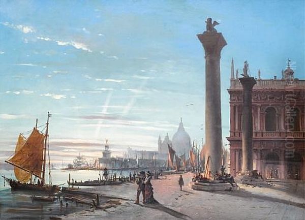 The Piazzetta San Marco With The Basilica Di Santa Maria Della Salute In The Distance Oil Painting by Giovanni Grubas