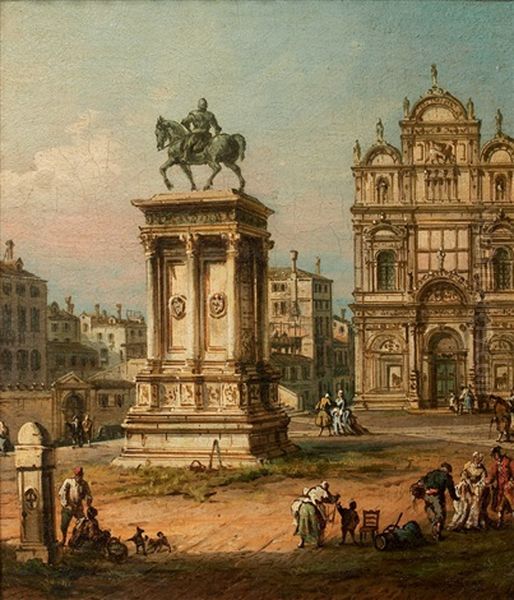 La Statue De Colleone A Venise Oil Painting by Giovanni Grubas