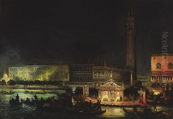 Velence A Dozse-palotaval Es A Szent Mark Terrel (venice With The Doge's Palace And The St. Mark's Square) Oil Painting by Giovanni Grubas