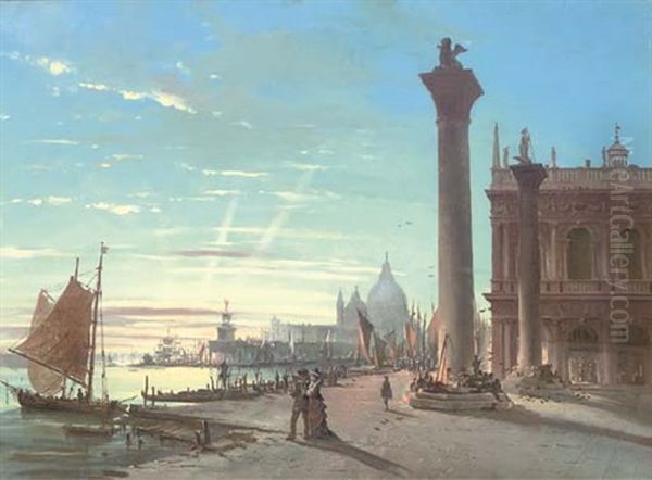 The Piazzetta Of San Marco At Dusk, Venice Oil Painting by Giovanni Grubas