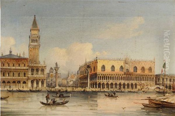 Gondolas Approaching Piazza San Marco, Venice Oil Painting by Giovanni Grubas