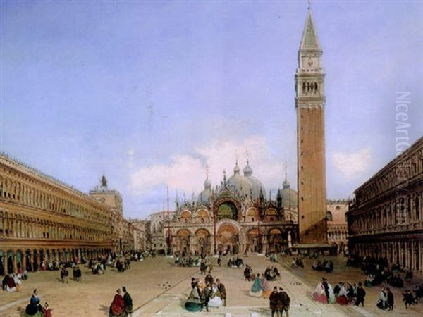 Figures In The Piazza Di San Marco Oil Painting by Giovanni Grubas