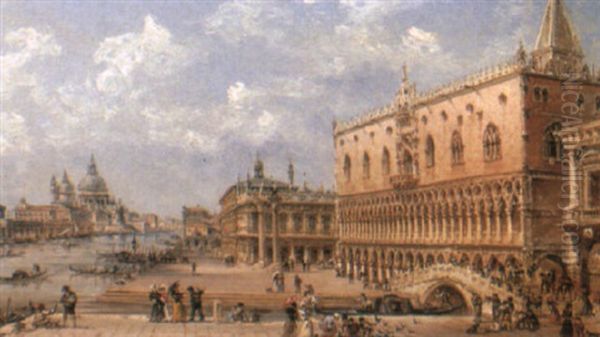 The Doges Palace And Santa Maria Della Salute, Venice Oil Painting by Giovanni Grubas