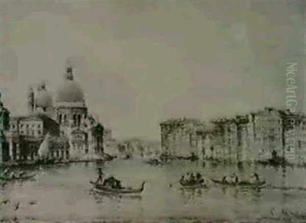 Il Canal Grande Della Chiesa Della Salute Oil Painting by Giovanni Grubas