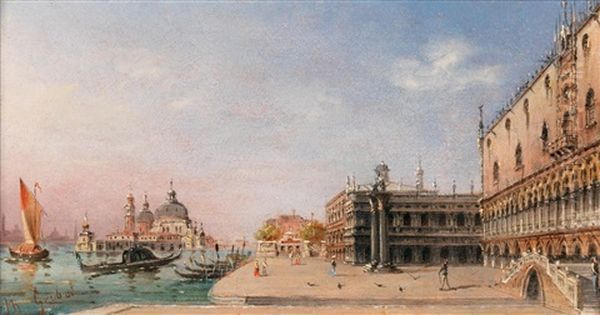 View Of The Piazza San Marco (+  View Of Santa Maria Della Salute; 2 Works) Oil Painting by Marco Grubas