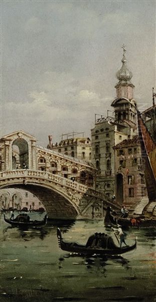 Die Rialtobrucke In Venedig Oil Painting by Marco Grubas