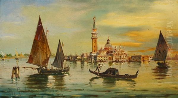 Venedig, Blick Auf Isola Di San Gorgio Maggiore Mit Reicher Schiffsstaffage Oil Painting by Marco Grubas