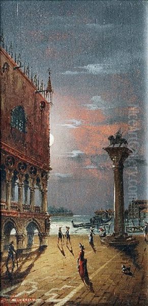 Der Markusplatz In Venedig Im Mondschein Oil Painting by Marco Grubas