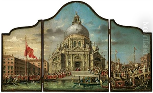 Una Festa Della Chieso Della Salute A Venezia (triptych) Oil Painting by Marco Grubas