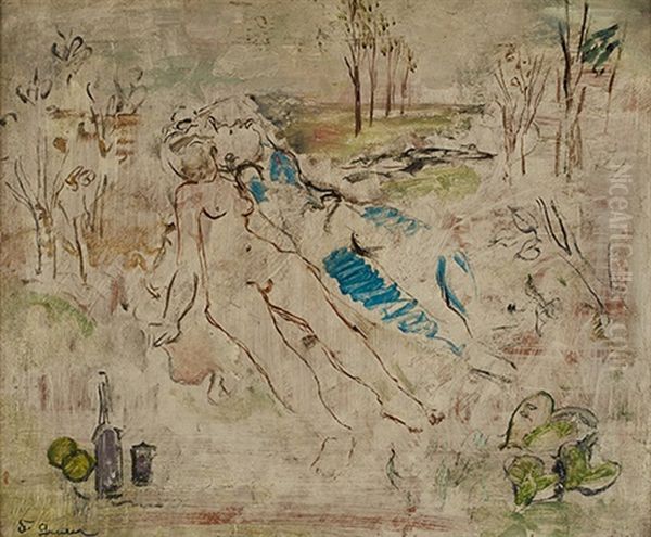 Le Couple Ou Dejeuner Sur L'herbe Oil Painting by Francis Gruber