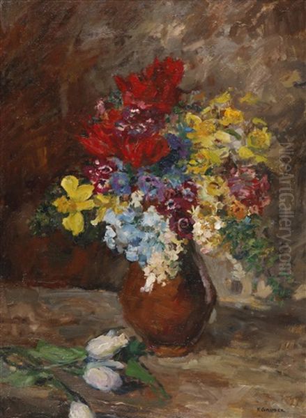 Blumenstraus In Vase Oil Painting by Franz Gruber