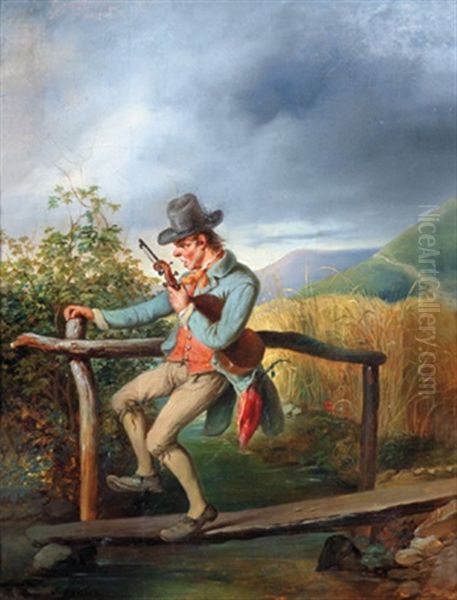 Der Musikant Am Heimweg Oil Painting by Franz Joseph Gruber