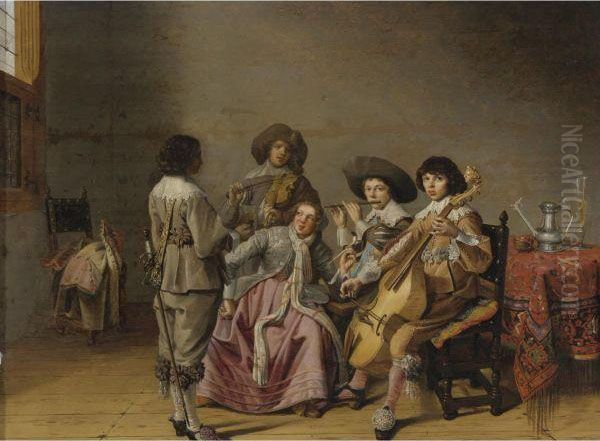 Musical Entertainment Oil Painting by Cirle Of David Bailly