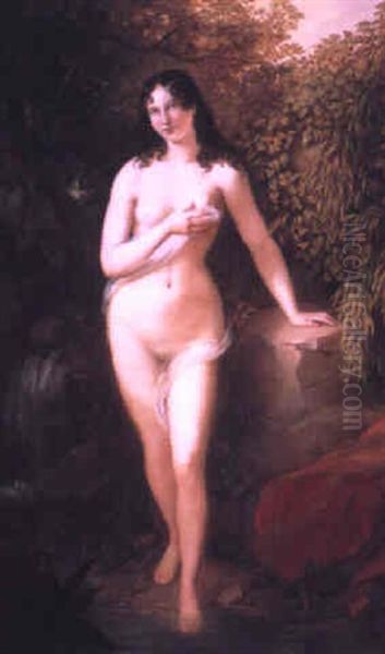 A Lady Bathing Oil Painting by Franz Joseph Gruber