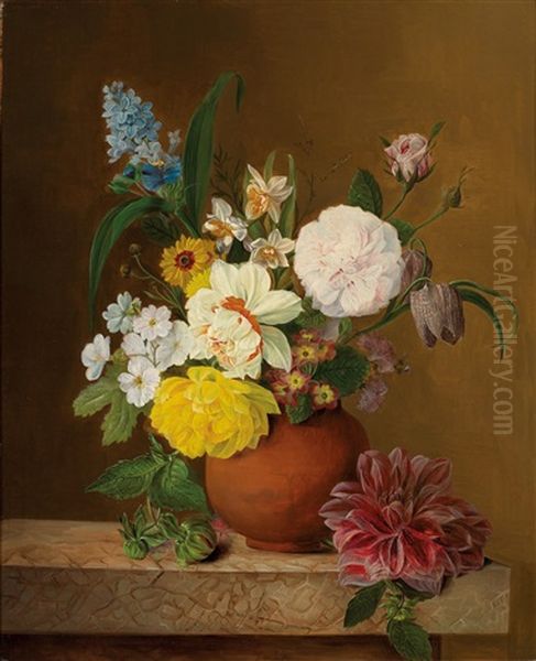 Blumenstuck Mit Rosen, Narzissen, Hyazinthen Und Primeln Oil Painting by Franz Xaver Gruber