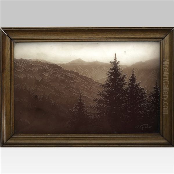 Plaque With Alpine Landscape (framed) Oil Painting by Jacques Gruber