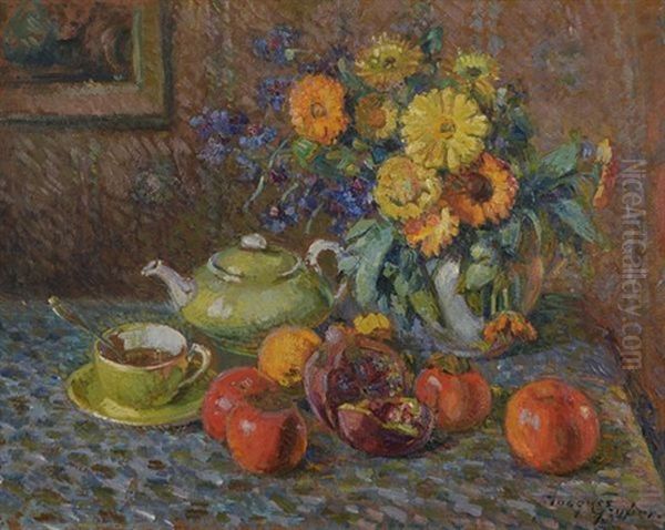 Nature Morte Au Bouquet Et A La Verseuse Oil Painting by Jacques Gruber