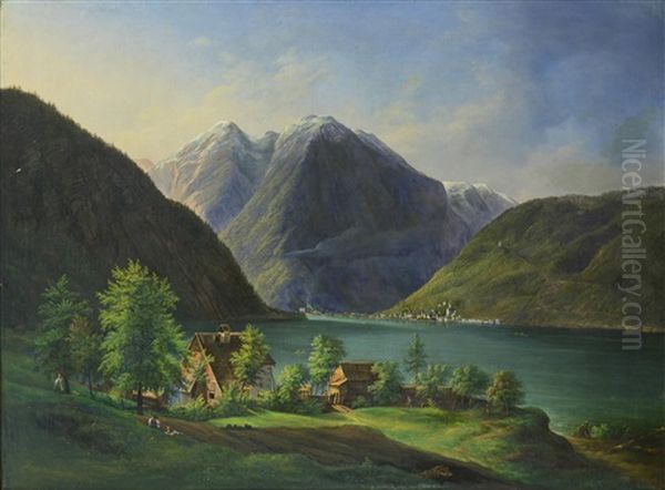 Lake Landscape Oil Painting by Karl Franz Gruber