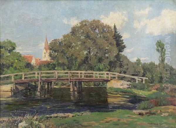 Gundelfingen Bridge Oil Painting by Franz Gruber-Gleichenberg