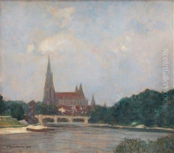 Ulm An Der Donau Oil Painting by Franz Gruber-Gleichenberg