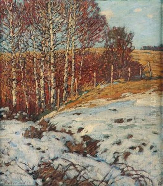 Birken Im Schnee Oil Painting by Franz Gruber-Gleichenberg