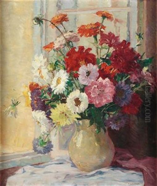 Bunter Blumenstraus In Vase Oil Painting by Franz Gruber-Gleichenberg