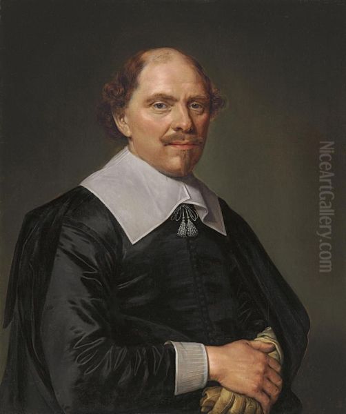 Portrait Of A Gentleman, Half-length, In A Black Costume With Lace Collar And Cuffs Oil Painting by Cirle Of David Bailly