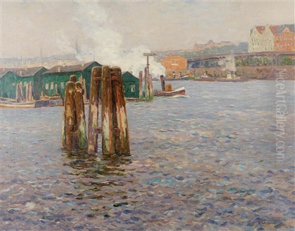 Hamburg-hafen Oil Painting by Franz Gruber-Gleichenberg