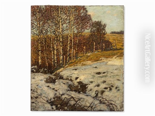 Birken Im Schnee Oil Painting by Franz Gruber-Gleichenberg