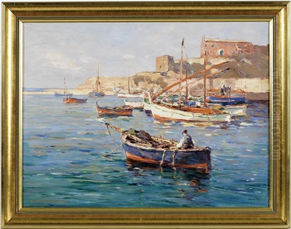 Boote Im Hafen Oil Painting by Franz Gruber-Gleichenberg