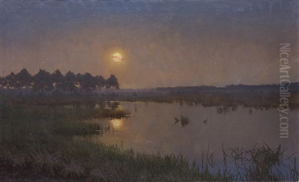 Moon Rise Oil Painting by Jan Grubinski