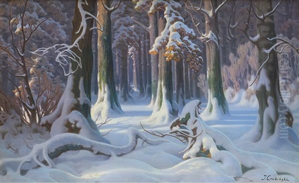 Winter Forest Oil Painting by Jan Grubinski