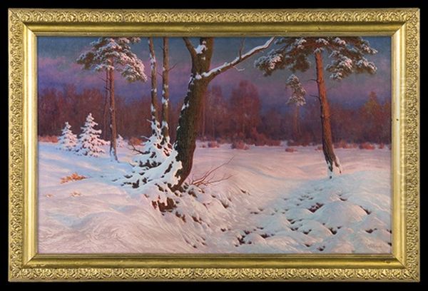 Winter Forest In The Setting Sun Oil Painting by Jan Grubinski