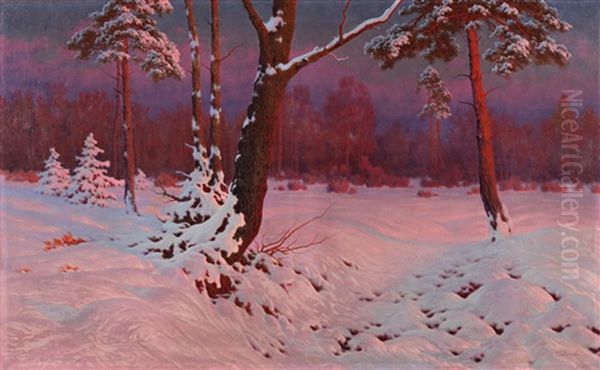 Neige Le Soir Oil Painting by Jan Grubinski