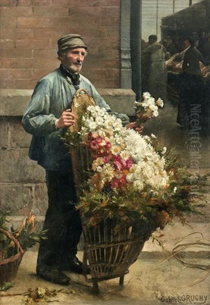 Le Vieux Marchand De Fleurs Oil Painting by Gabriel Gruchy