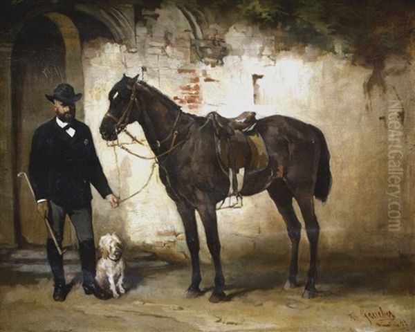 Herr Mit Pferd Und Hund Oil Painting by Albrecht Grueber