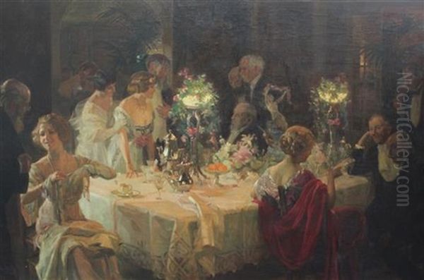 'the Dinner Party' Oil Painting by Jules Alexandre Gruen