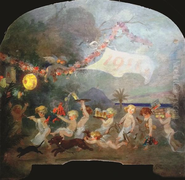 Allegorie A L'ete (carnaval De Nice 1911?) Oil Painting by Jules Alexandre Gruen