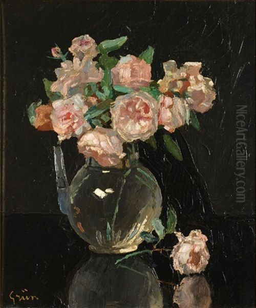 Vase De Roses Oil Painting by Jules Alexandre Gruen