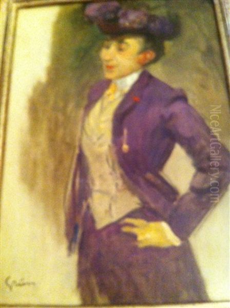 Portrait De Louise Abbema En Violet Oil Painting by Jules Alexandre Gruen