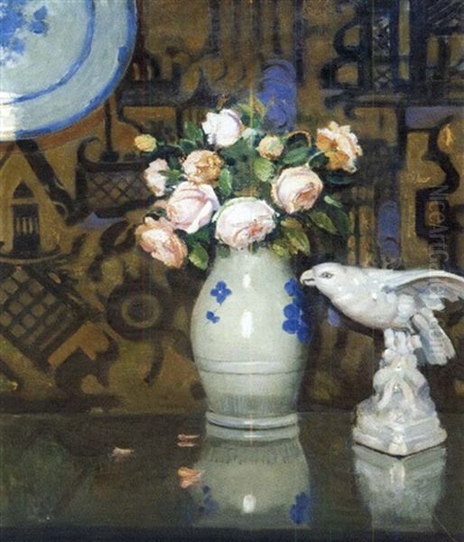 Vase De Roses Oil Painting by Jules Alexandre Gruen