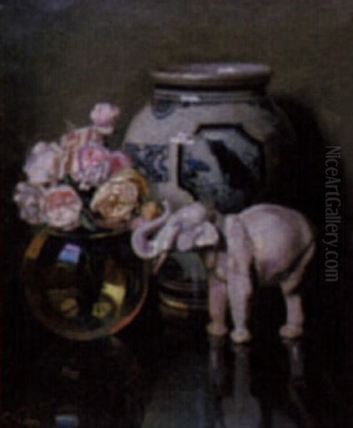 Untitled - Still Life With Elephant Oil Painting by Jules Alexandre Gruen